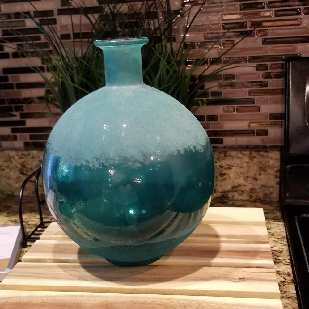 Turquoise Teal Aqua Blue Round Art Deco Vase